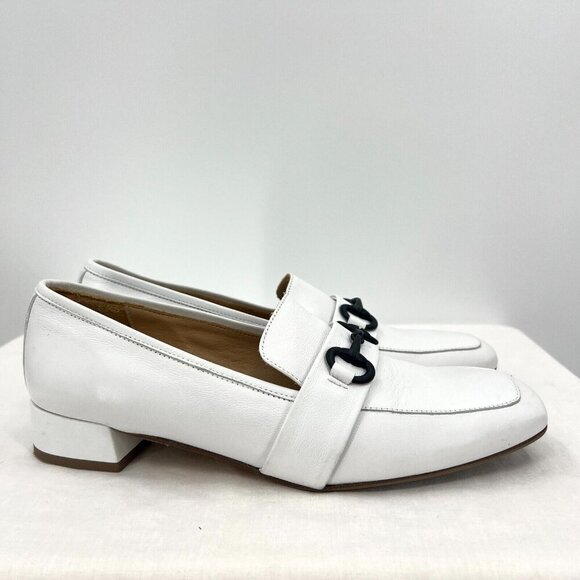 L'idea by Lori White Leather Heeled Loafers Women's Size 41 US 11 Horse Bit - Picture 5 of 10